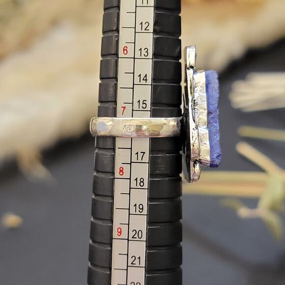 Blue Druzy Quartz Statement rings, Sterling Silver Ring, Size 7.25 - Picture 9 of 9